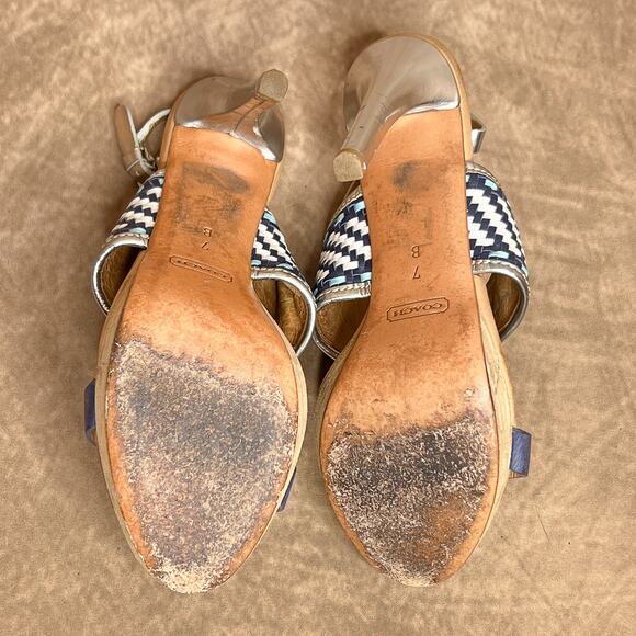 Coach Steffi Heels Pumps Slingback Woven Open Toe Sandals Silver Metallic Blue - Picture 4 of 14